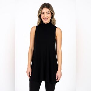 NWT Joan Vass New York Womens Cashmere black turtleneck Sweater Tunic Sleeveless